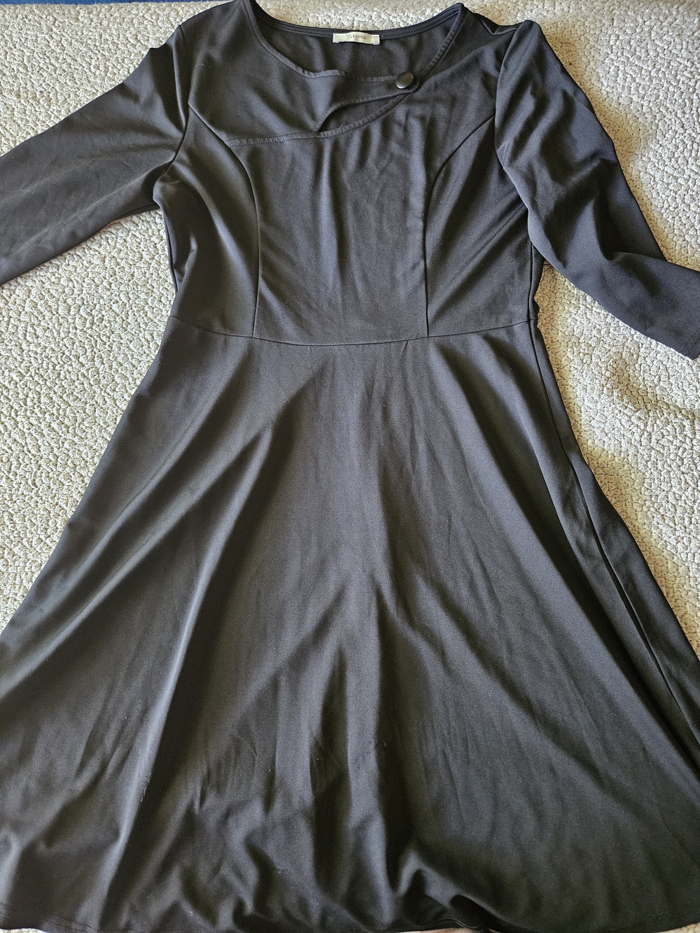 & Other Stories Black Long-Sleeve Fit-and-Flare Dress with Button Neck Detail